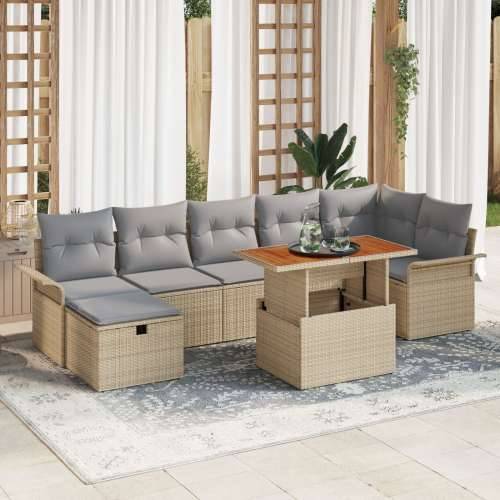 Set od 8 dijelova vrtne sofe s jastučićima bež poly rattan Cijena