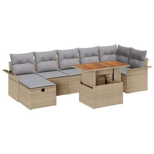 Set od 8 dijelova vrtne sofe s jastučićima bež poly rattan Cijena