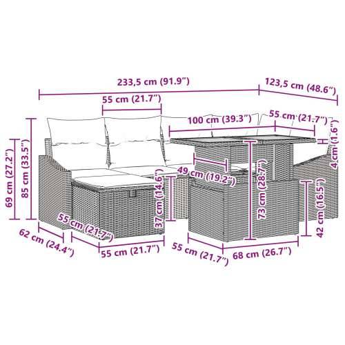 set od 7 vrtnih sofa s jastučićima crni poli ratan Cijena