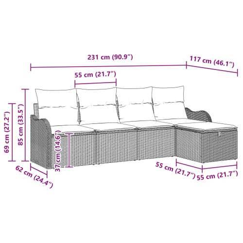 set od 5 vrtnih sofa s jastučićima sivi poli ratan, 2-sjedni vrtni kauč s pohranom i jastučićima sivi poli ratan Cijena