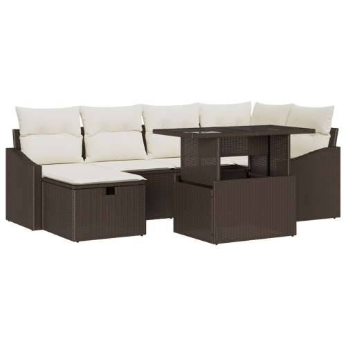 set od 7 vrtnih sofa s jastučićima smeđa poli ratan Cijena