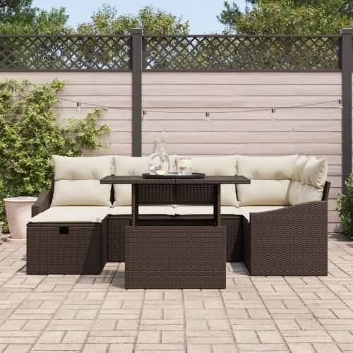 set od 7 vrtnih sofa s jastučićima smeđa poli ratan Cijena