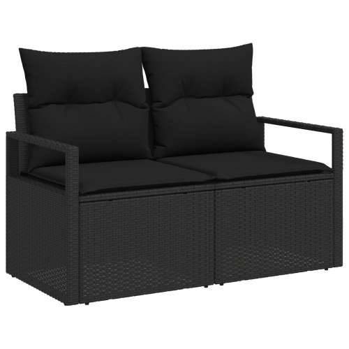 9-dijelni vrtni sofa set s jastučićima crni poli ratan, 2-sjedalni vrtni sofa s pohranom i jastučićima crni poli ratan Cijena