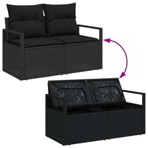 9-dijelni vrtni sofa set s jastučićima crni poli ratan, 2-sjedalni vrtni sofa s pohranom i jastučićima crni poli ratan Cijena
