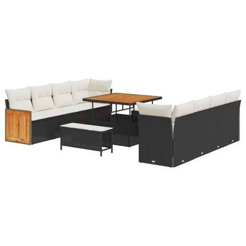 set vrtnog namještaja od 11 komada s jastučićima crni poli ratan akacija, 2-sjedna vrtna sofa s jastučićima crni poli ratan, set Cijena