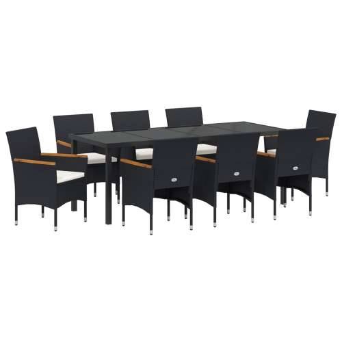 Set od 9 komada vrtnih stolica za objedovanje crni poly rattan Cijena