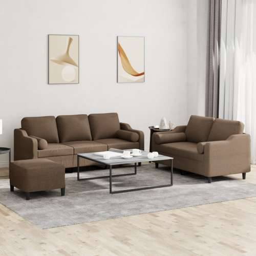 3-dijelni set sofa s jastucima smeđi od tkanine - Smeđa s jastucima i tabureom Cijena