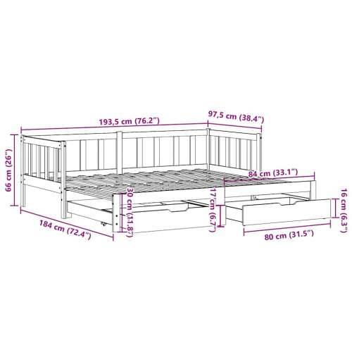 Dnevni krevet na razvlačenje s ladicama bez madraca 90 x 190 cm - Bijela 90 x 190 cm Cijena