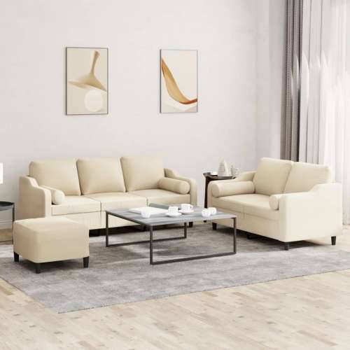 3-dijelni set sofa s jastucima krem od mikrovlakana - Krema s jastucima i tabureom Cijena