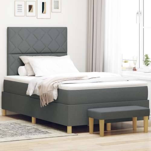Box Spring Krevet s madracem i klupom tamno siva 120x190 cm Tkanina Cijena