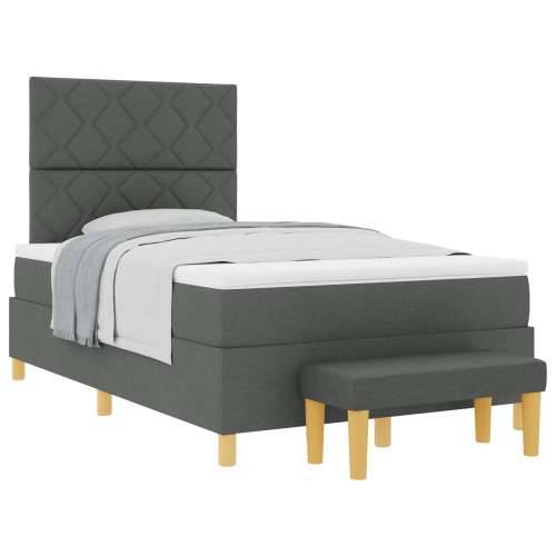 Box Spring Krevet s madracem i klupom tamno siva 120x190 cm Tkanina Cijena