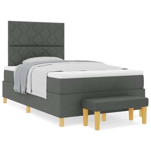 Box Spring Krevet s madracem i klupom tamno siva 120x190 cm Tkanina Cijena