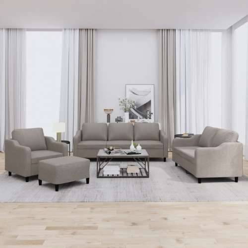 4-dijelni set sofa s jastucima smeđesivi od tkanine - Sivo-smeđa s jastučićima i tabureom Cijena
