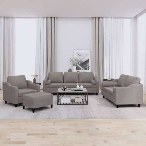 4-dijelni set sofa s jastucima smeđesivi od tkanine - Sivo-smeđa s jastucima i tabureom Cijena
