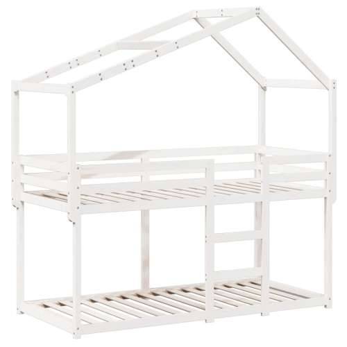 Krevet na kat s krovom bijeli 75x190 cm puno drvo bor - Bijela 75 x 190 cm Cijena
