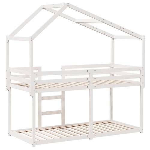 Krevet na kat s krovom bijeli 75x190 cm puno drvo bor - Bijela 75 x 190 cm Cijena
