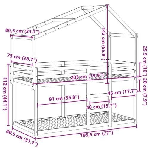 Krevet na kat s krovom bijeli 75x190 cm puno drvo bor - Bijela 75 x 190 cm Cijena