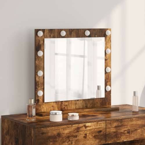 Ogledalo s LED svjetlima, dimnjeni hrast 60x55x18 cm Cijena