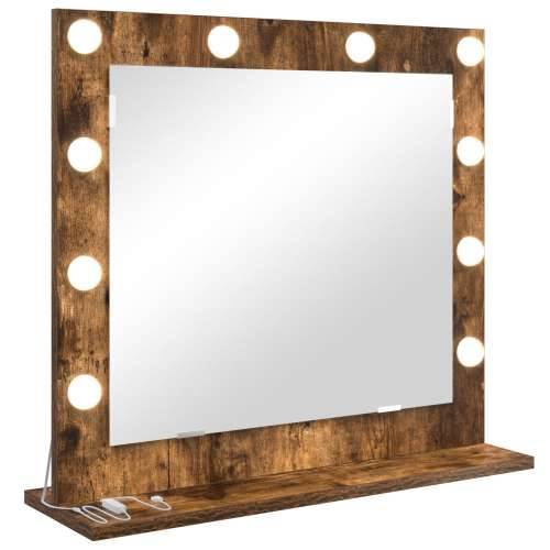 Ogledalo s LED svjetlima, dimnjeni hrast 60x55x18 cm Cijena