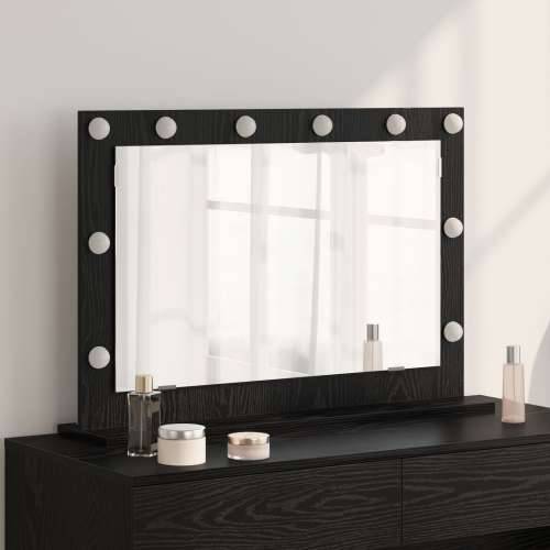 Ogledalo s LED svjetlima Crni hrast 80x55x18 cm Cijena