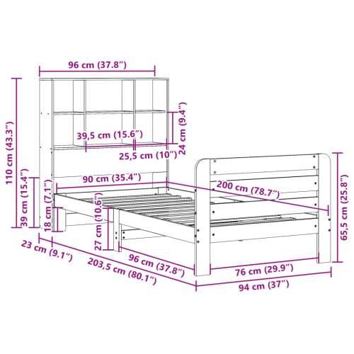 Okvir kreveta bez madraca bijeli 90 x 200 cm masivna borovina - Bijela 90 x 200 cm Cijena