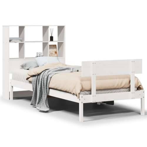 Krevet s regalom za knjige bez madraca bijeli 90x200cm borovina - Bijela 90 x 200 cm Cijena