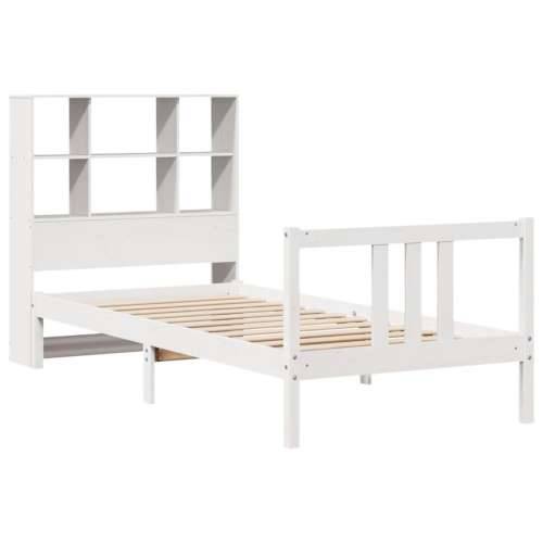 Krevet s regalom za knjige bez madraca bijeli 90x200cm borovina - Bijela 90 x 200 cm Cijena