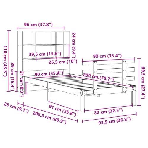 Krevet s regalom za knjige bez madraca bijeli 90x200cm borovina - Bijela 90 x 200 cm Cijena