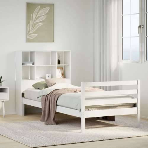 Krevet s regalom za knjige bez madraca bijeli 90x190cm borovina - Bijela 90 x 190 cm Cijena