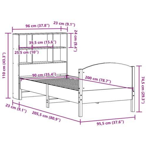 Krevet s regalom za knjige bez madraca bijeli 90x200cm borovina - Bijela 90 x 200 cm Cijena