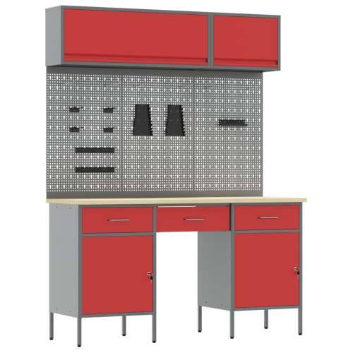 Set Radnog Stola od 8 Dijelova Crveni Čelik Cijena