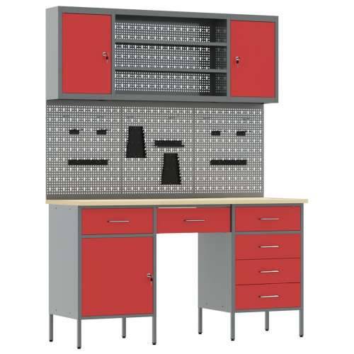 Set radnog kabineta i pegboarda od 7 dijelova - crvena MDF i metal Cijena