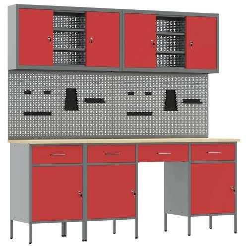 Set radne klupe od 10 komada, crvena, čelik Cijena