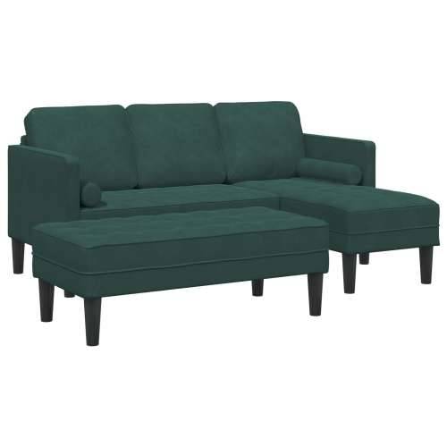 Vrtna sofa s klupom i jastučićima u obliku slova L tamnozelena baršunasta, Sofa s 3 sjedala s ležaljkom u obliku slova L tamnoze Cijena