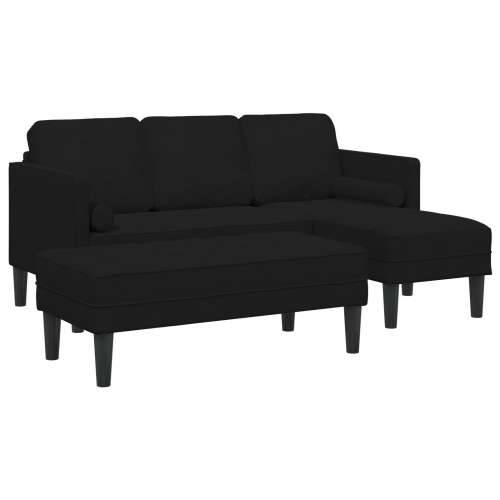 Vrtni kauč s klupom i jastučićima L-oblik crni baršun, Kauč za 3 osobe s Chaise L-oblik crni 160 cm baršun, Klupa crna 113x57x39 Cijena