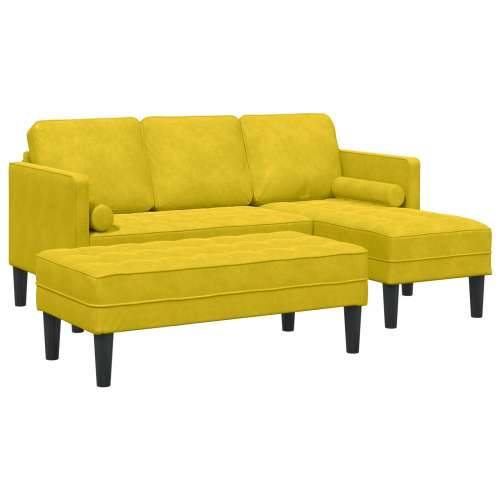 vrtni kauč s klupom i jastučićima u L-oblika žutog baršuna, L-oblika Kauč žut 173x131x67 cm baršun, klupa žuta 113x57x39 cm barš Cijena