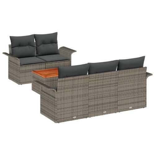 Set vrtnih sofa od 6 dijelova s jastučićima sivi poli ratan akacija, Dvojnici vrtni sofa s odlaganjem i jastučićima sivi poli ra Cijena