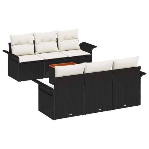 set od 7 komada vrtne sofe s jastučićima crni poli ratan akacija, 2-sjedna vrtna sofa s skladištem i jastučićima crni poli ratan Cijena