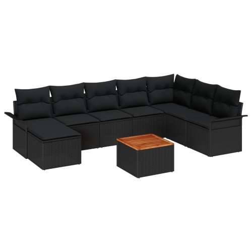 Vrtna garnitura - 9-dijelni set vrtnih sofa s jastučićima crni poli ratan akacija, 2-sjedalna vrtna sofa s spremnikom i jastučić Cijena