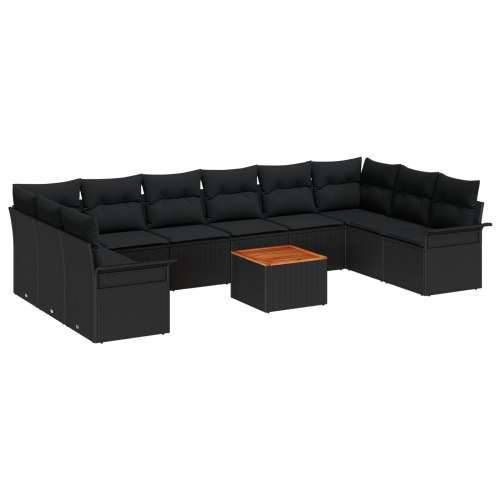 set vrtne sofe od 11 dijelova s jastučićima crne poli ratana, dvosjedna vrtna sofa s pohranom i jastučićima crne poli ratana Cijena