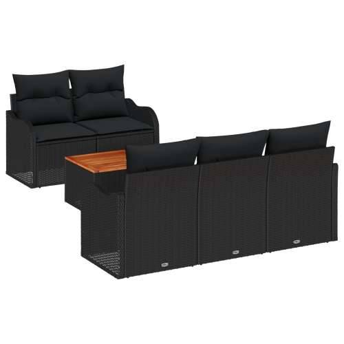 set sofe za vrt od 6 dijelova s jastučićima crni poli ratan akacija, dvosjed vrtna sofa s pohranom i jastučićima crna poli ratan Cijena