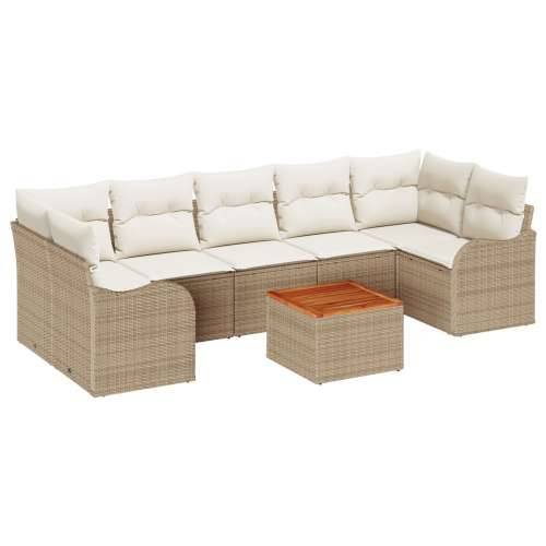 8-dijelni set sofa za vrt s jastučićima Bež Poli Ratan Akacija, 2-sjedna vrtna sofa s pohranom i jastučićima Bež Poli Ratan Cijena