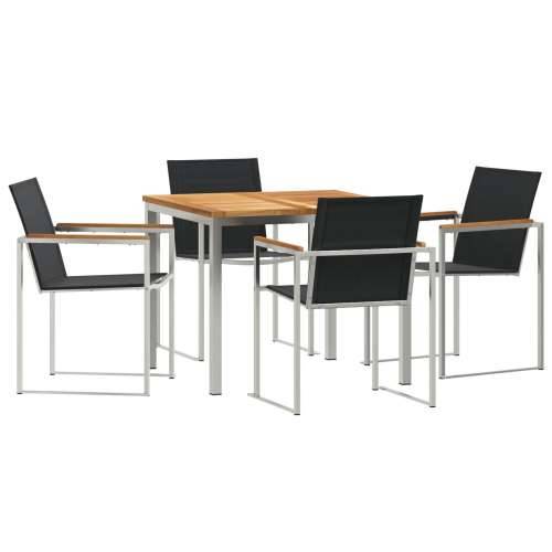 Vrtna garnitura - 5-dijelni vrtni blagovaonski set od čvrstog drva tikovine, vanjski blagovaonski stol 90x90x74.5 cm od čvrstog  Cijena