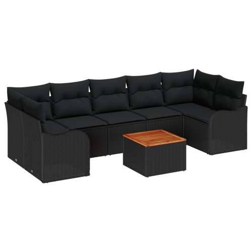 Garnitura vrtnih sofa od 8 dijelova s jastučićima crnog poli ratana i akacije, Dvosjedna vrtna sofa s pohranom i jastučićima crn Cijena