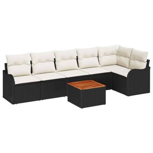 Set od 7 Vrtnih Sofa s Jastucima Crni Poli Ratan Akacija, 2-Sjedalni Vrtni Sofa sa Skladištem i Jastucima Crni Poli Ratan Cijena