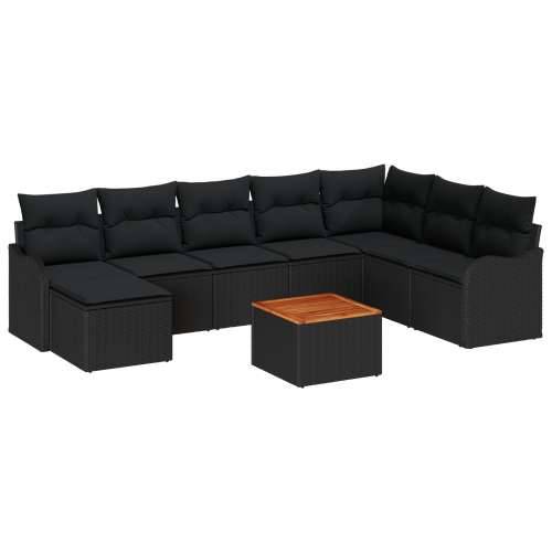 set od 9 komada vrtnih sofi s jastučićima crni poli ratan akacija, 2-sjedalna vrtna sofa s pohranom i jastučićima crni poli rata Cijena