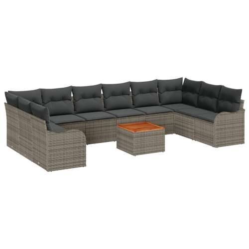 10-dijelni Vrtni Sofa Set s Jastučićima Sivi Poli Ratan Akacija Cijena