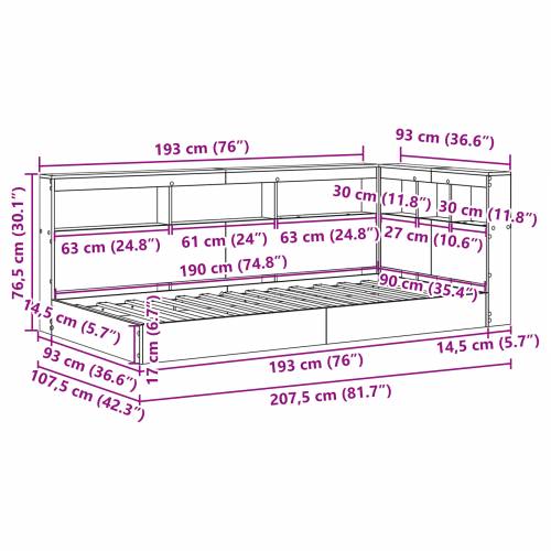 Krevet s policama Siva Sonoma 90x190 cm Konstruirano drvo Cijena