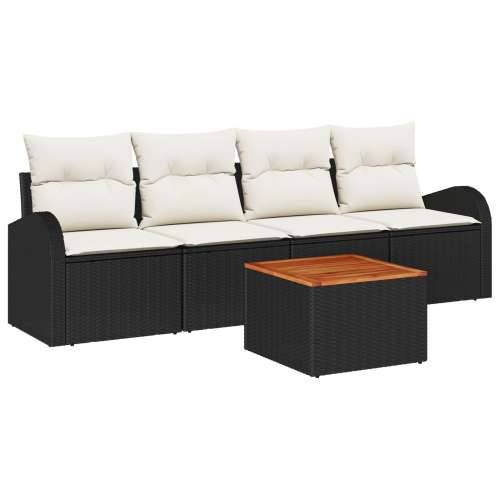 5-djelni vrtni sofa set s jastučićima crni poli ratan akacija, 2-sjedna vrtna sofa s prostorom za pohranu i jastučićima crni pol Cijena