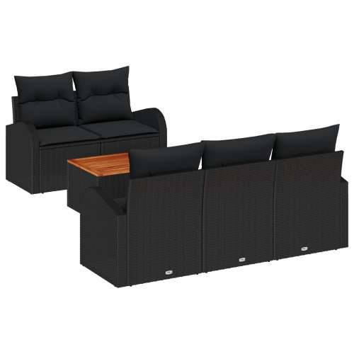 set od 6 komada vrtnih sofa s jastučićima crni poli ratan akacija, 2-sjedalna vrtna sofa s spremištem i jastučićima crni poli ra Cijena